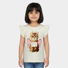 Girls White Cotton Round Neck Regular T-Shirt, सफ़ेद, small