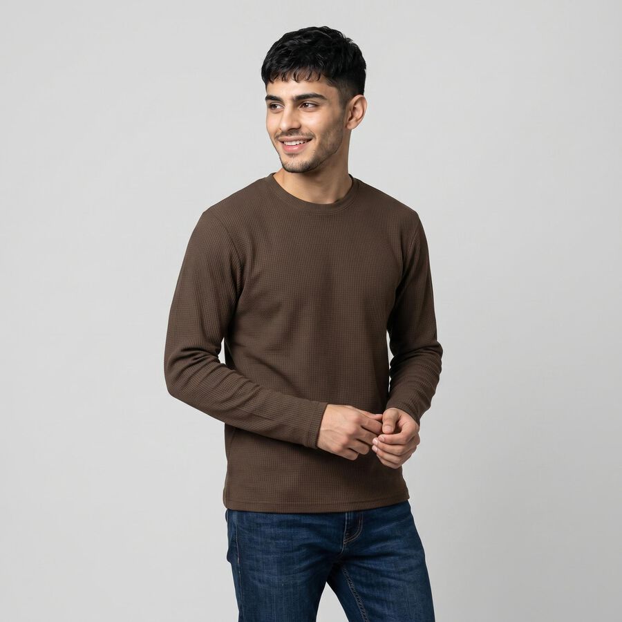 Men's Beige Crew Neck Regular T-Shirt, गहरा पीला, large