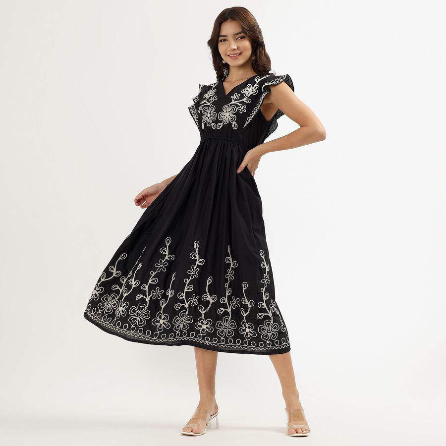 Ladies' 100% Cotton Empire Dress, Black, large image number null