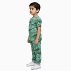 Boys Muted Sage Green Round Neck Cartoon Print Night Suit, ओलिव, small image number null