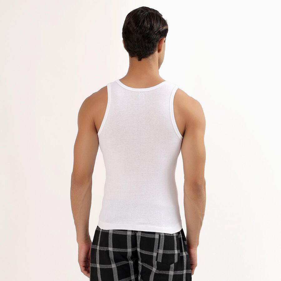 Boys' Bright White Cotton Round Neck Sleeveless Vest, White, large image number null