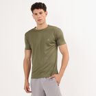Men's Muted Olive Green Crew Neck Slim Fit T-Shirt, Khaki, small image number null