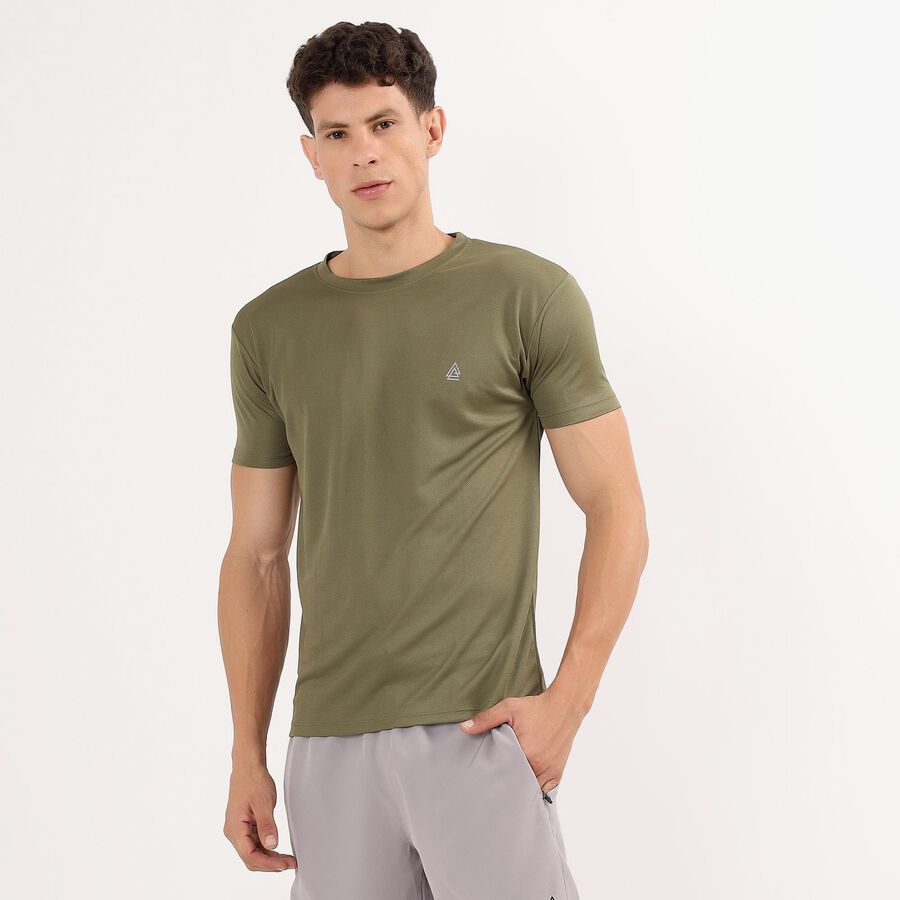 Men's Muted Olive Green Crew Neck Slim Fit T-Shirt, Khaki, large image number null