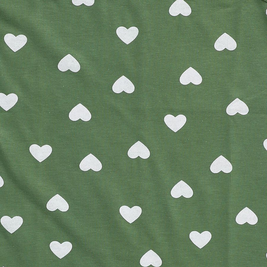 Girls' Olive Green Regular Fit Heart Printed Sleeveless Frock, हल्का हरा, large