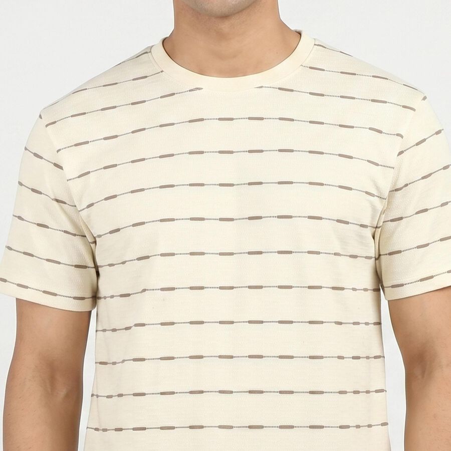 Men's Cream Round Neck Regular T-Shirt, ऑफ व्हाइट, large