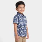 Boys Navy Blue Cotton Floral Printed Collar Shirt, Navy Blue, small