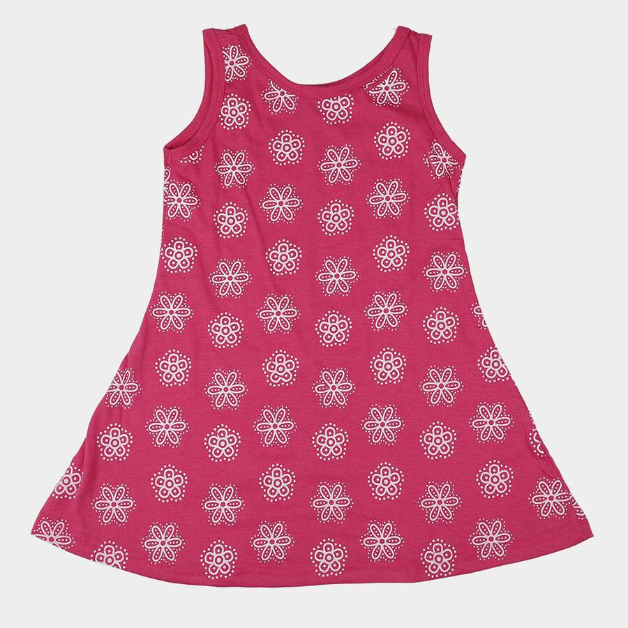 Girls' Pink Floral Printed Sleeveless A-Line Frock, गुलाबी, large
