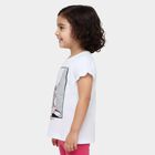 Girls White Cotton Round Neck Casual T-Shirt, सफ़ेद, small