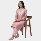 Women's Pink Notch Neck Printed Straight Kurta, Light Pink, small