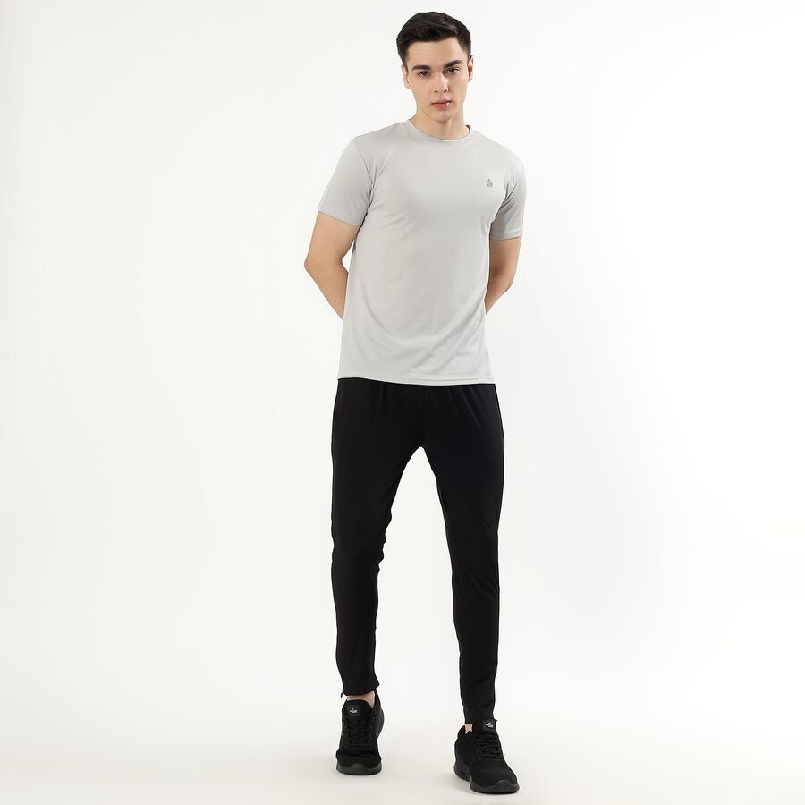 Men's Jet Black Tapered Fit Zippered Track Pants, काला, large image number null