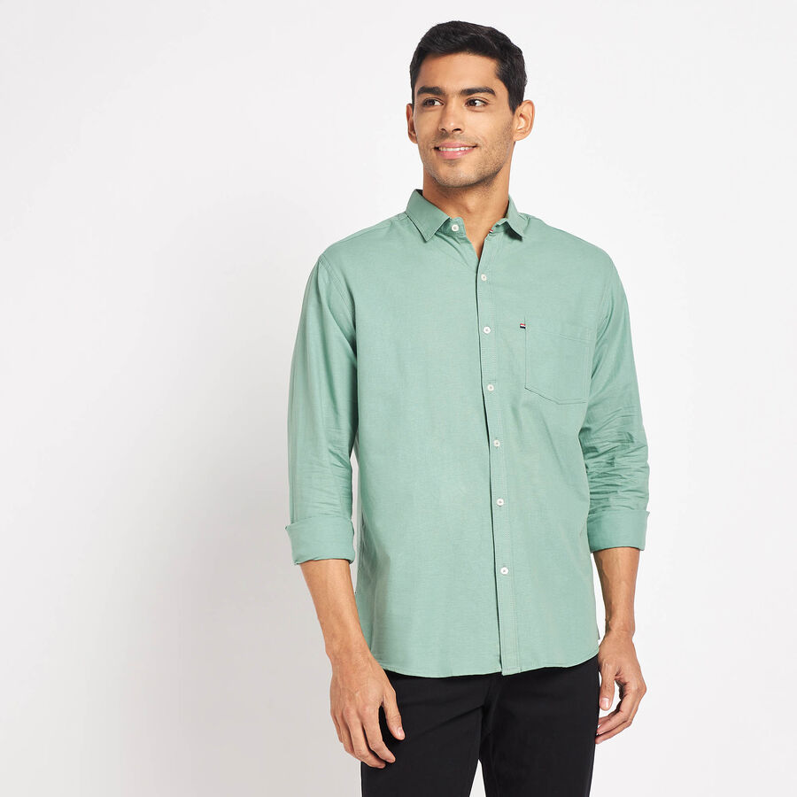 Cotton Solid Casual Shirt, हल्का हरा, large image number null