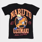 Boys' Black Cotton Round Neck Graphic Printed T-Shirt, Black, small