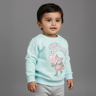Infants Bright Aqua Cotton Crew Neck Casual Sweatshirt