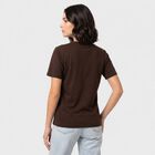 Women's Brown Round Neck Regular Graphic Print T-Shirt, भूरा, small