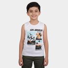 Boys White Round Neck Casual Sleeveless T-Shirt, White, small