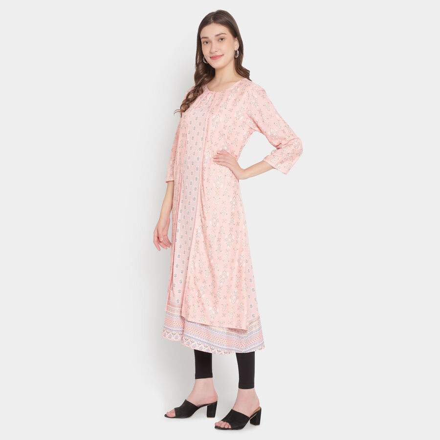 Solid 3/4Th Sleeves Kurta, Peach, large image number null