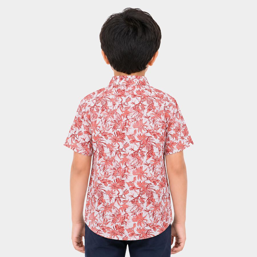 Boys' Red Cotton Short Sleeves Spread Collar Regular Fit Shirt, Red, large