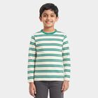 Boys' Dark Green Crew Neck Striped Regular Boys T-Shirt, Dark Green, small
