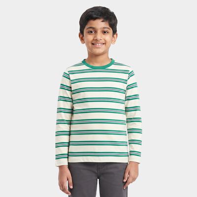 Boys' Dark Green Crew Neck Striped Regular Boys T-Shirt