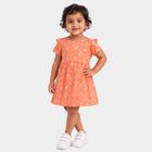 Infants' Peach Floral Printed Fit and Flare Frock, पीच, small