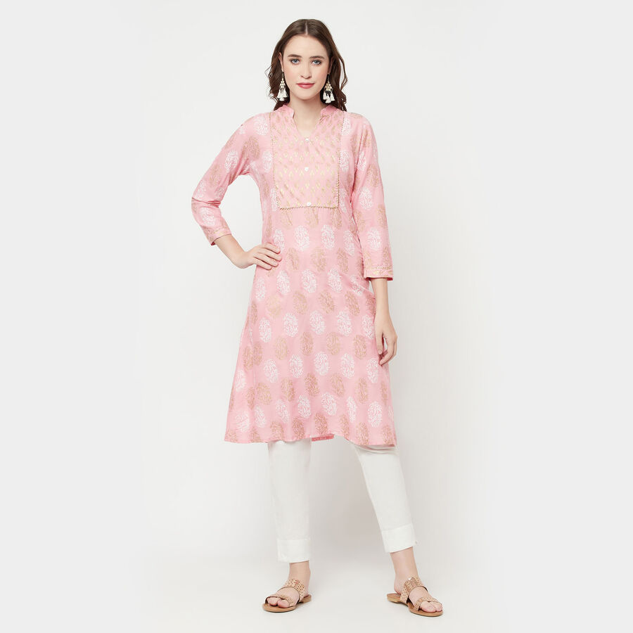 3/4th Sleeves Flared Kurta, Pink, large image number null