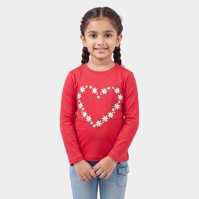 Girls Fuchsia Round Neck Regular Top