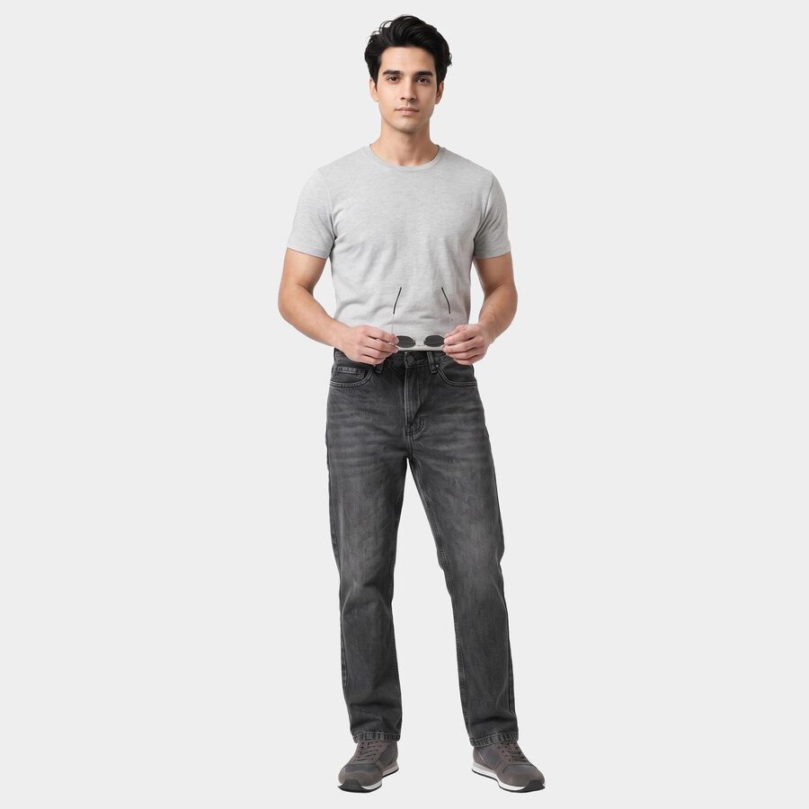 Men's Dark Grey Straight Fit Faded Jeans, गहरा ग्रे, large