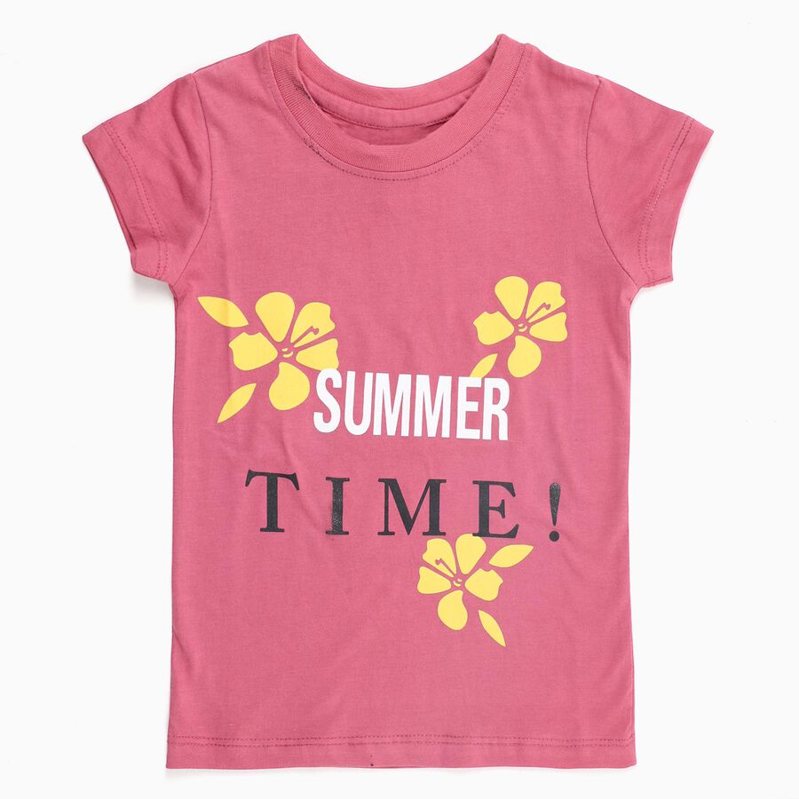 Girls Pink Cotton Round Neck Casual T-Shirt, गुलाबी, large image number null