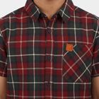 Boys Red Cotton Short Sleeve Collar Shirt, Red, small