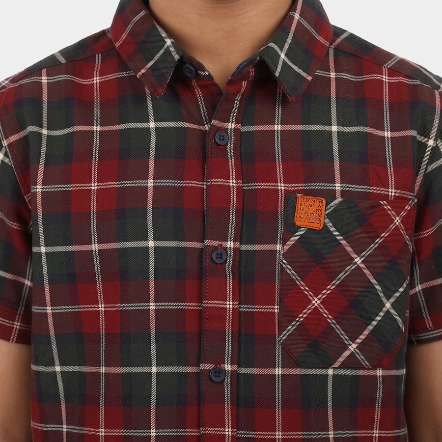 Boys Red Cotton Short Sleeve Collar Shirt, Red, large