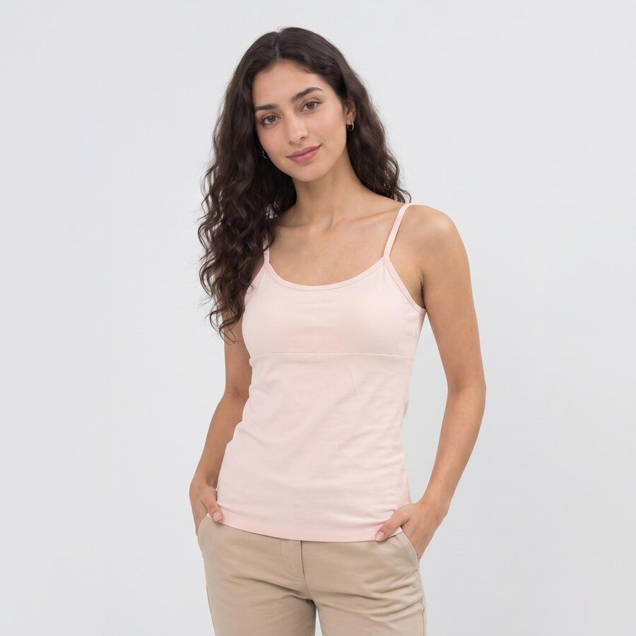 Women's Pink Scoop Neck Camisole Slip, हल्का गुलाबी, large