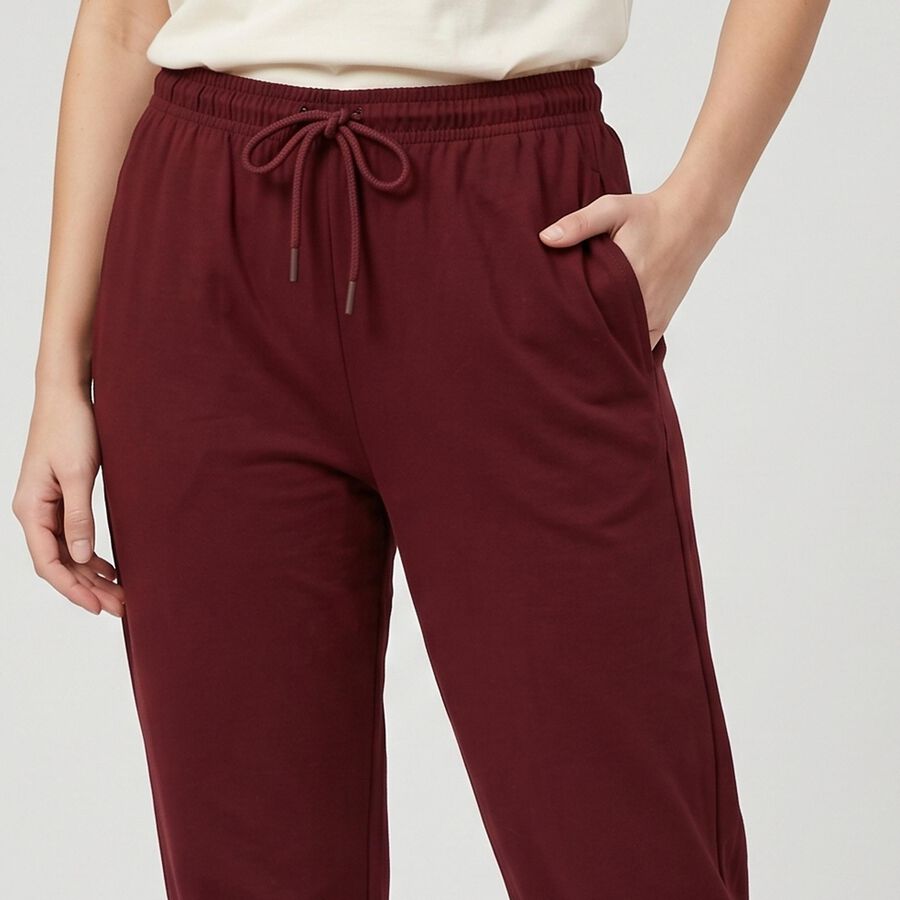 Women Wine Jogger Fit Solid Track Pants, वाइन, large