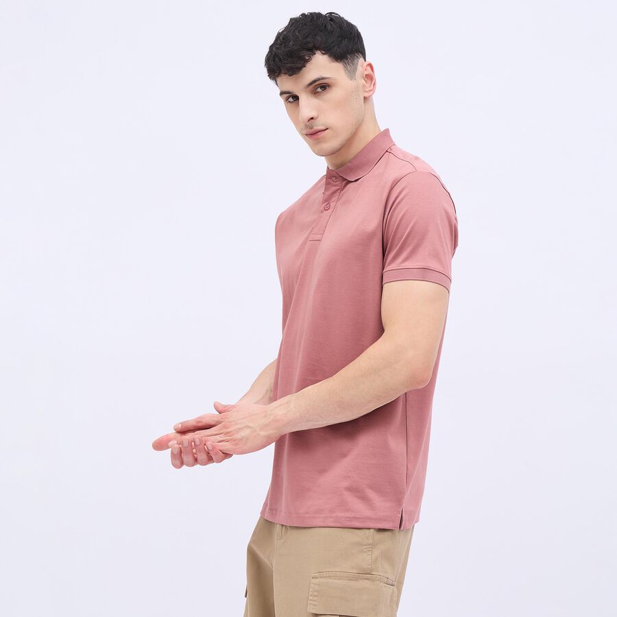 Men's Dusty Rose Cotton Polo Neck Classic T-Shirt, मूँगा (कोरल), large