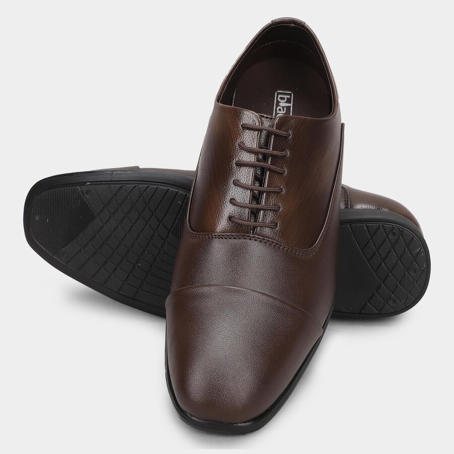 Men's Dark Brown Lace-Up Formal Shoes, भूरा, large