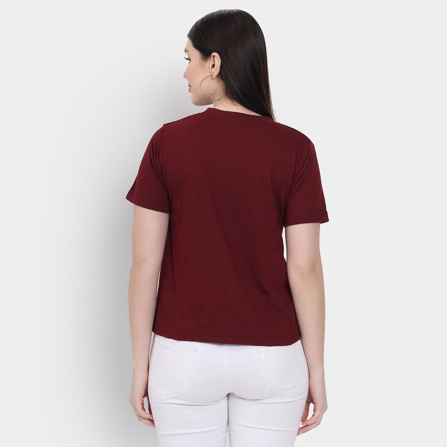 Ladies' Round Neck T-Shirt , वाइन, large