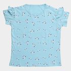 Girls Light Blue Cotton Round Neck Casual T-Shirt, Light Blue, small