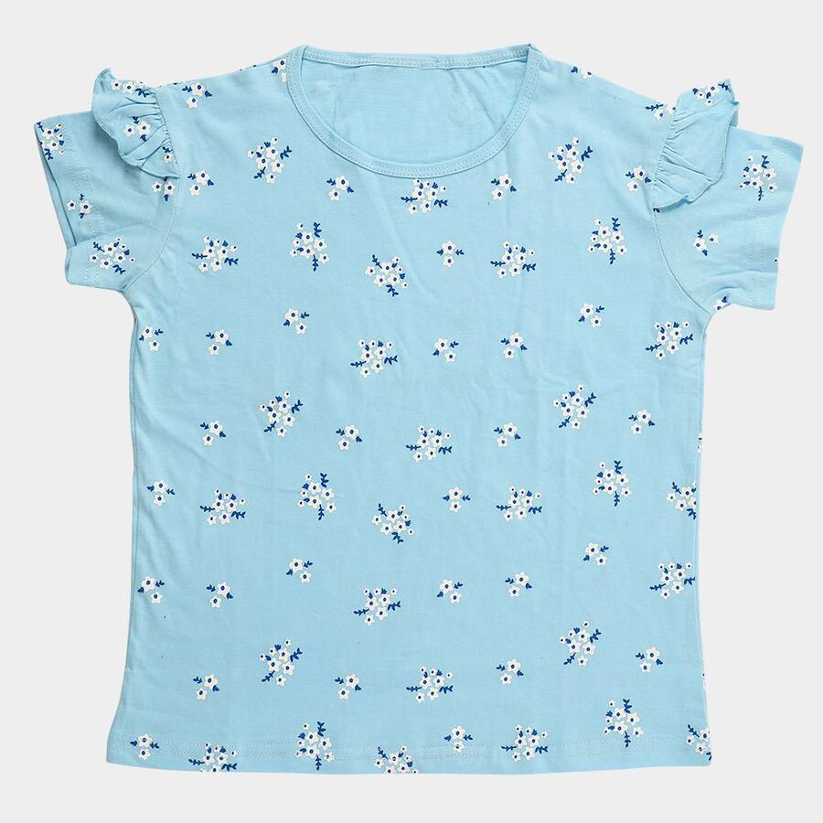 Girls Light Blue Cotton Round Neck Casual T-Shirt, Light Blue, large