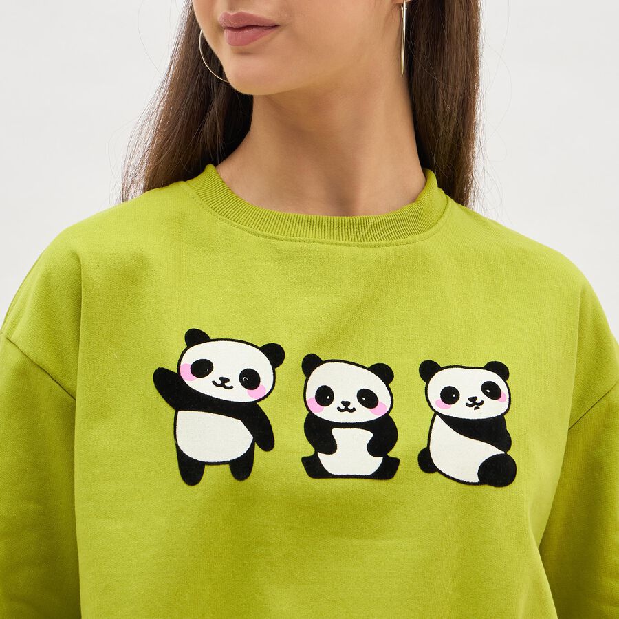 Women's Light Green Crew Neck Casual Sweatshirt, हल्का हरा, large image number null