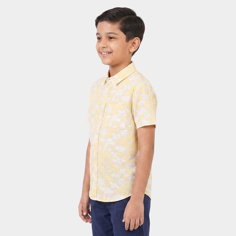 Boys Yellow Cotton Floral Printed Casual Shirt, Yellow, large