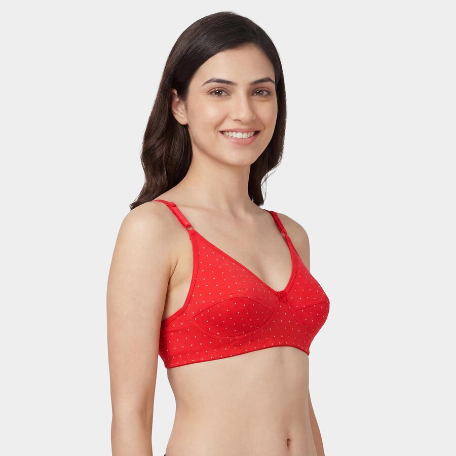 Women's Red Cotton Blend V-Neck Wireless Non-Padded Everyday Bra, Red, large