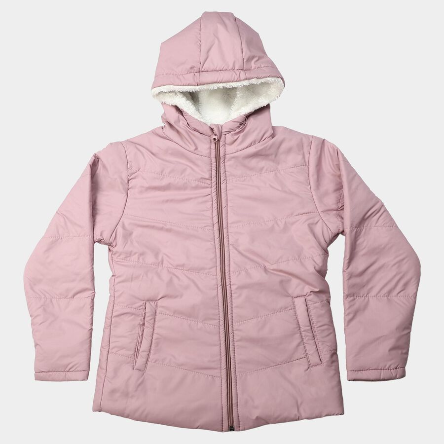 Girls' Purple Hooded Puffer Jacket, Purple, large