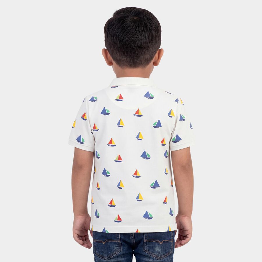 Boys White Cotton Polo Neck Casual T-Shirt, White, large