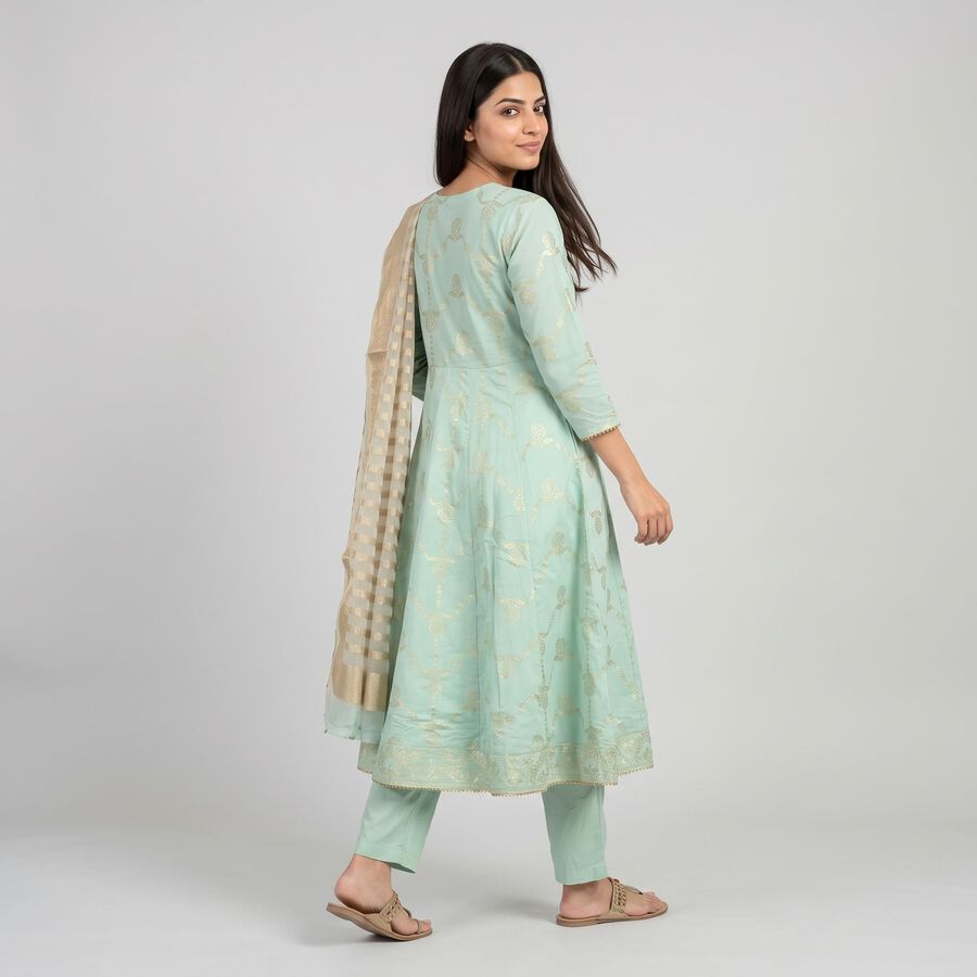 Women's Aqua Embroidered Ethnic Set, एक्वा, large