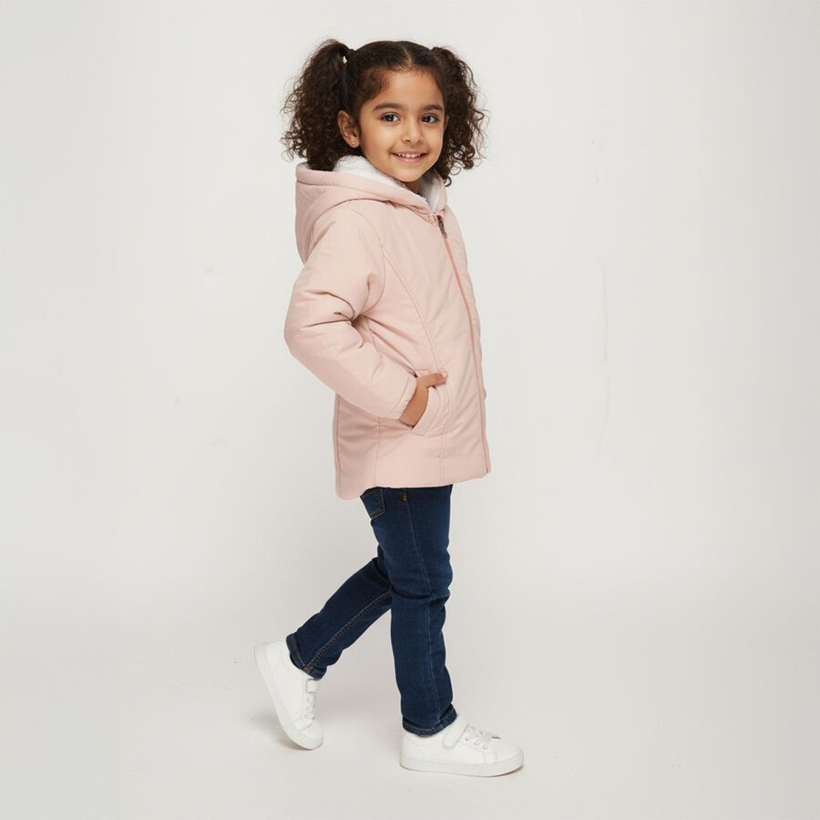 Girls Light Pink Round Casual Jacket, Light Pink, large image number null