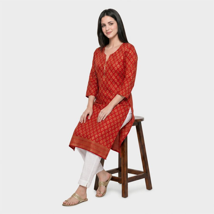 Women's Fuchsia Round Neck Printed Kurta, Fuchsia, large