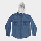 Boys Midnight Blue Hooded Casual Shirt, Mid Blue, small image number null