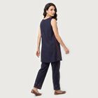 Women's Navy Blue Solid Ethnic Set, टील ब्लू, small