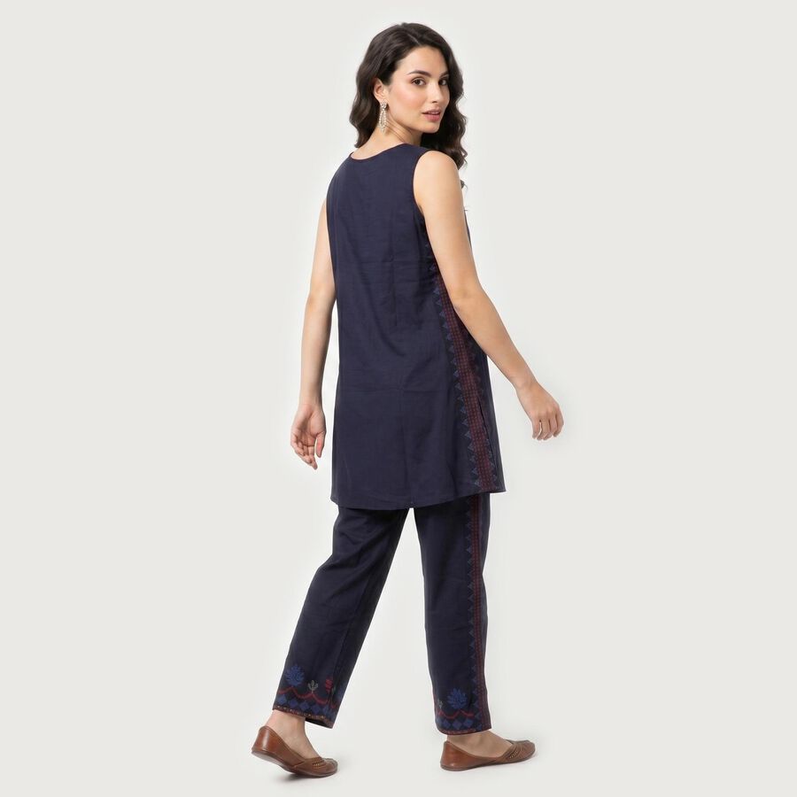 Women's Navy Blue Solid Ethnic Set, टील ब्लू, large