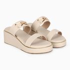 Women's Beige Slip-On Platform Sandals, Beige, small