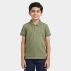 Boys Olive Round Neck Casual Half Sleeve T-Shirt, ओलिव, small